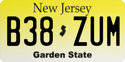 NJ license plate B38ZUM