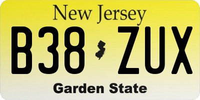 NJ license plate B38ZUX