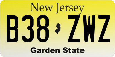 NJ license plate B38ZWZ