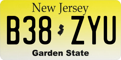 NJ license plate B38ZYU