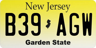 NJ license plate B39AGW