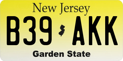 NJ license plate B39AKK