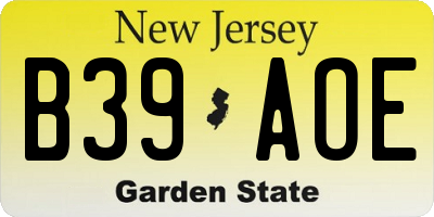 NJ license plate B39AOE