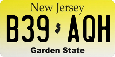 NJ license plate B39AQH