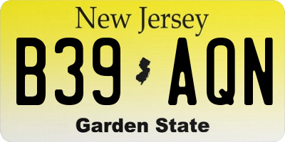 NJ license plate B39AQN