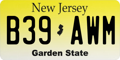 NJ license plate B39AWM