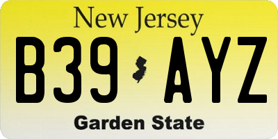 NJ license plate B39AYZ