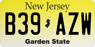 NJ license plate B39AZW