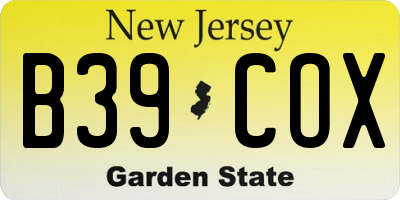 NJ license plate B39COX