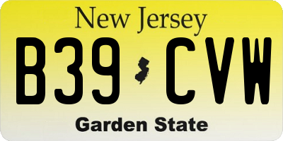 NJ license plate B39CVW