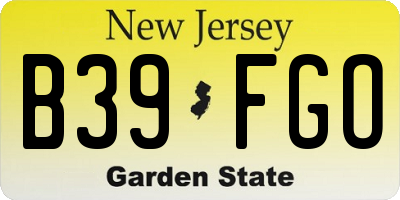 NJ license plate B39FGO
