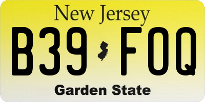 NJ license plate B39FOQ