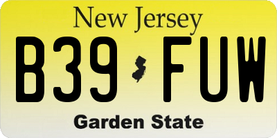 NJ license plate B39FUW