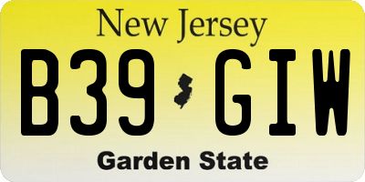 NJ license plate B39GIW