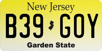 NJ license plate B39GOY