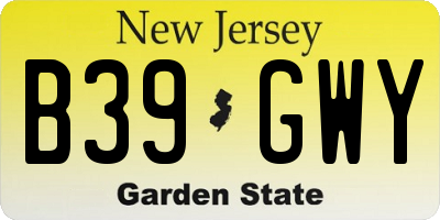 NJ license plate B39GWY