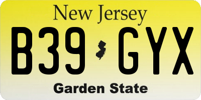NJ license plate B39GYX
