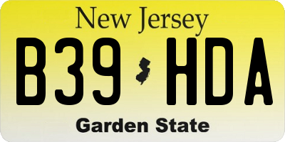 NJ license plate B39HDA