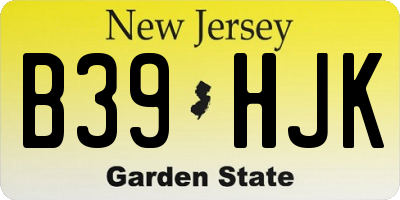 NJ license plate B39HJK