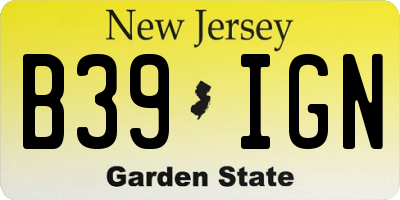 NJ license plate B39IGN
