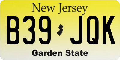NJ license plate B39JQK
