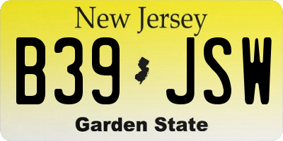 NJ license plate B39JSW