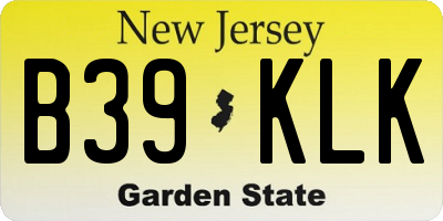 NJ license plate B39KLK