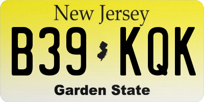NJ license plate B39KQK
