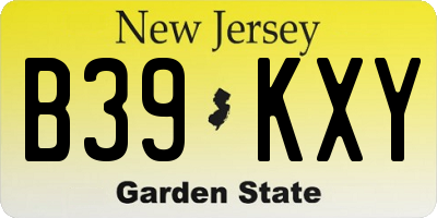 NJ license plate B39KXY