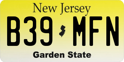 NJ license plate B39MFN