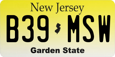 NJ license plate B39MSW