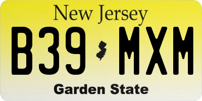 NJ license plate B39MXM