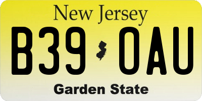 NJ license plate B39OAU
