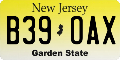 NJ license plate B39OAX