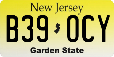NJ license plate B39OCY