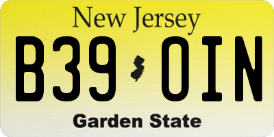 NJ license plate B39OIN
