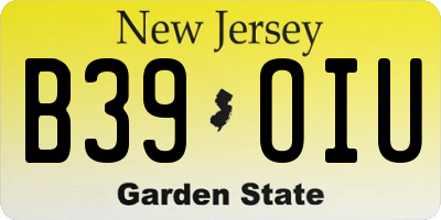 NJ license plate B39OIU