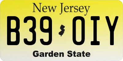 NJ license plate B39OIY