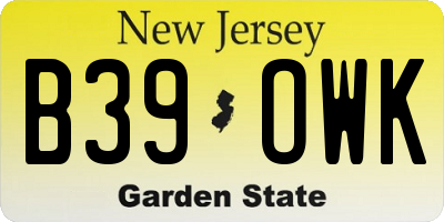 NJ license plate B39OWK