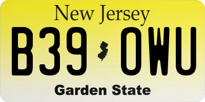 NJ license plate B39OWU