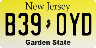 NJ license plate B39OYD