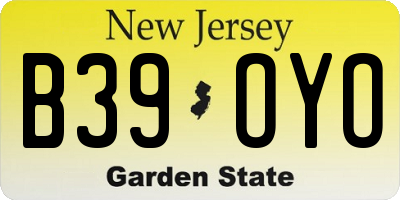 NJ license plate B39OYO
