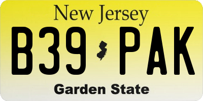 NJ license plate B39PAK