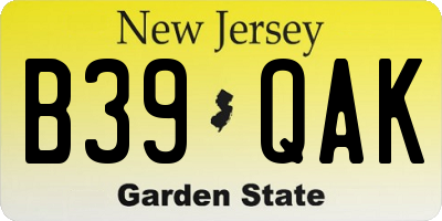 NJ license plate B39QAK