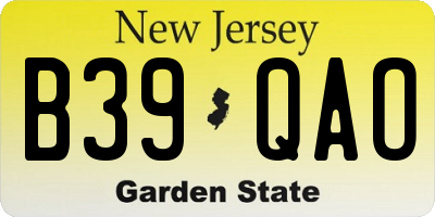 NJ license plate B39QAO