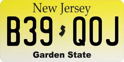 NJ license plate B39QOJ