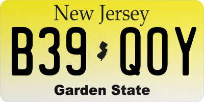 NJ license plate B39QOY