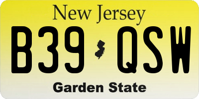 NJ license plate B39QSW