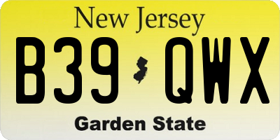NJ license plate B39QWX