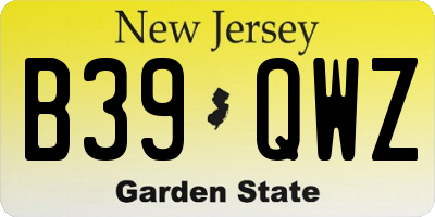 NJ license plate B39QWZ